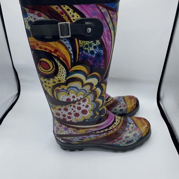 NORTY Women's mid-calf rain boots/snow boots in MONET PRINT sz 8 - NEW W/OUT BOX - Picture 1 of 8